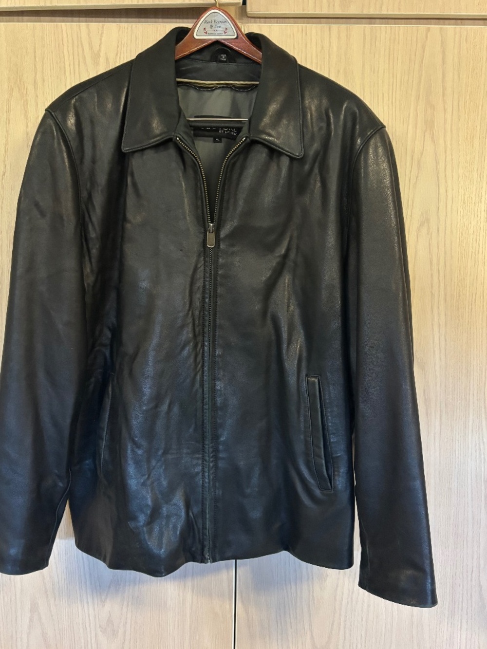 Men's Black Leather Jacket, Size XL